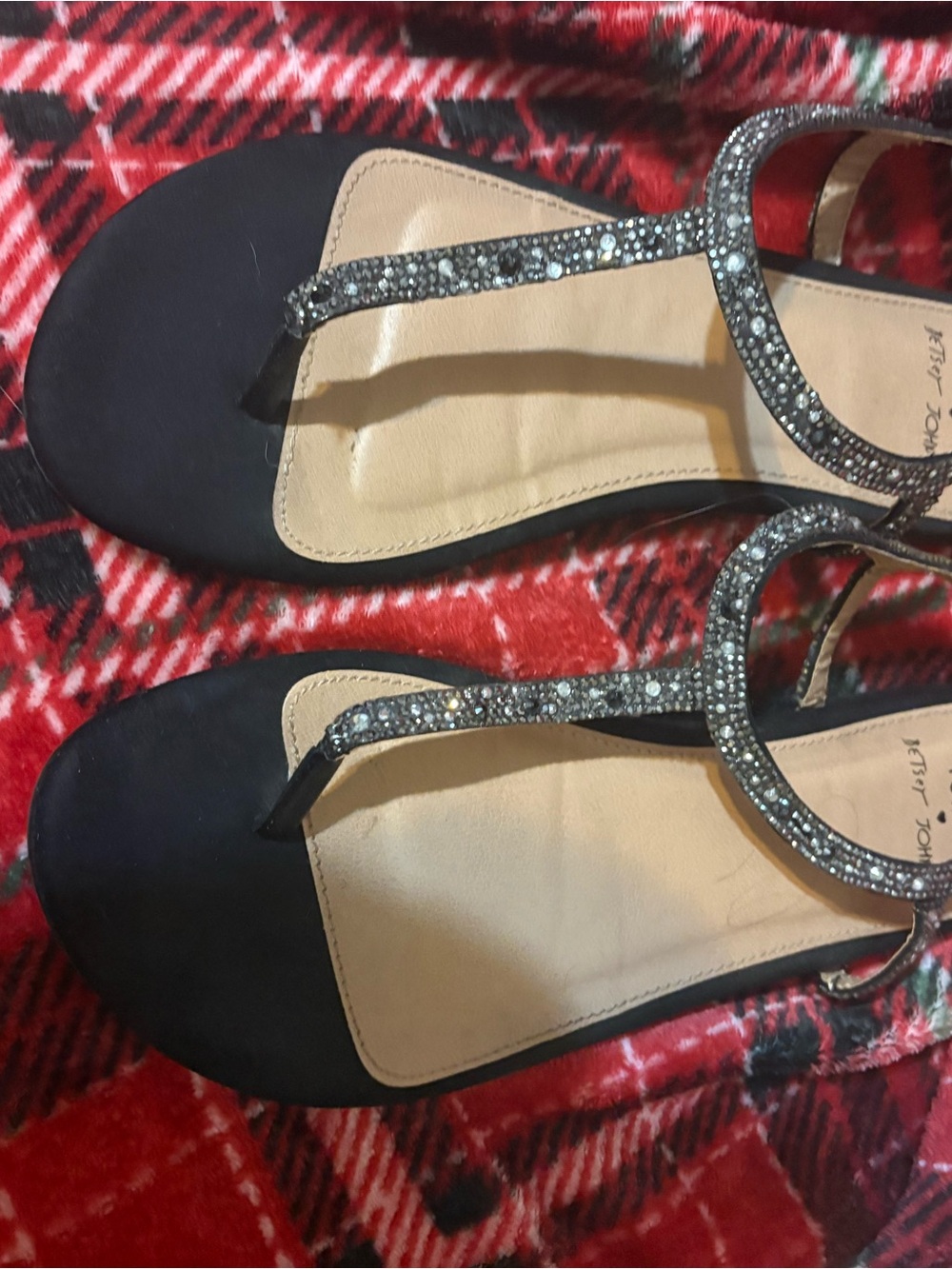 torrid Black T-Strap Rhinestone Flat Sandals